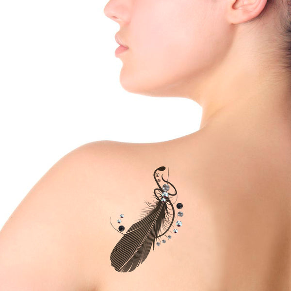 Art Plus Tatuajes con Cristales Pluma Negra para Brazo