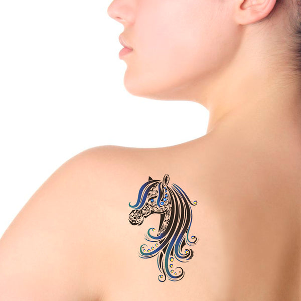 Art Plus Tatuajes con Cristales Caballo Azul para Espalda