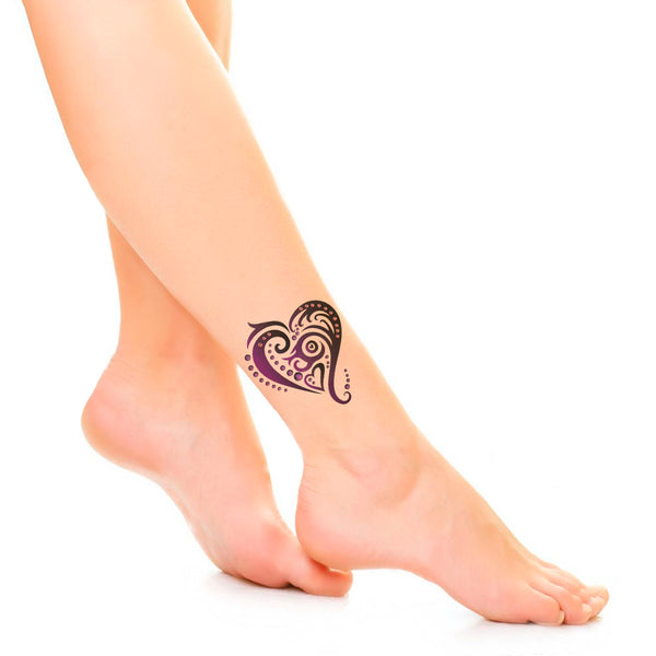 Art Plus Tatuajes con Cristales Corazón Morado para Pierna