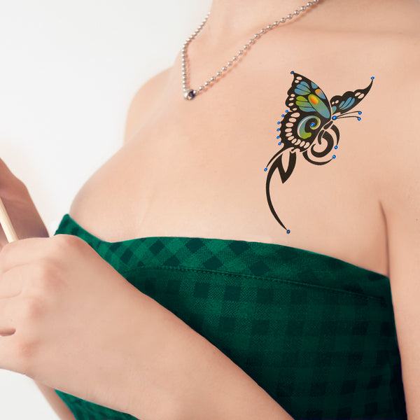 Art Plus Tatuajes con Cristales Mariposa Verde para Busto