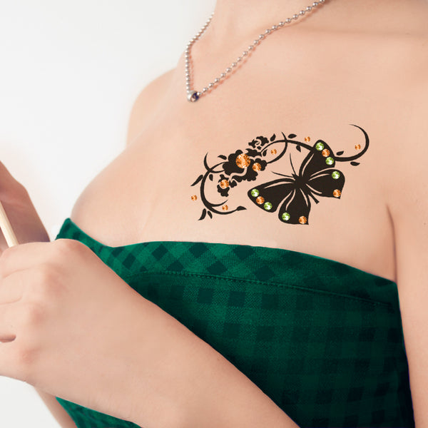 Art Plus Tatuajes con Cristales Mariposa Romántica para Busto