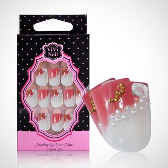 Vivi Nail Uñas Acrílicas Set Blanco Y Rosa C/ Perlas X 1/24