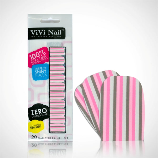 Vivi Nail Uñas Postizas Adhesivas Set Rayas Rosa/Blanco/Gris X 1/20