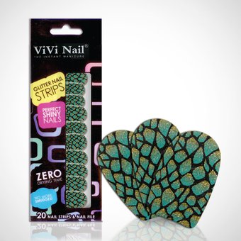 Vivi Nail Uñas Postizas Adhesivas Set Piel De Serpiente Verde X 1/20