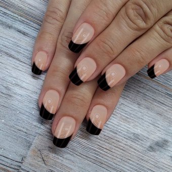 Pretty Woman Uñas Plasticas Acrilicas Set Beige Y Negro C/ Cristal