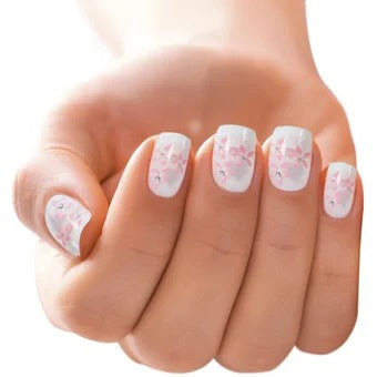 Pretty Woman Uñas Plasticas Acrilicas Set Flores Rosa C/ Cristal