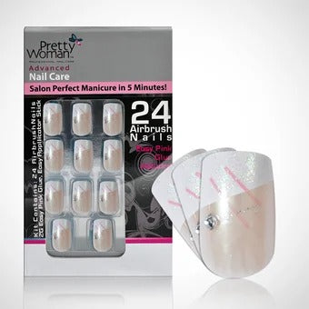 Pretty Woman Uñas Plasticas Acrílicas Set Dos Rayas Rosa C/ Cristal