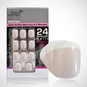 Pretty Woman Uñas Plasticas Acrilicas Set Beige Diseño Redondo