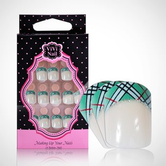 Vivi Nail Uñas Acrílicas Set Francesa Escocesa Verde X 1/24