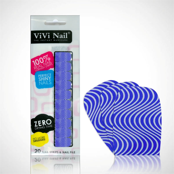 Vivi Nail Uñas Postizas Adhesivas Set Azul C/ Ondas Plateadas X 1/20