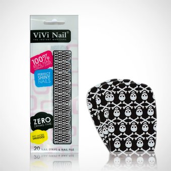 Vivi Nail Uñas Postizas Adhesivas Set Negro C Calavera Blanca